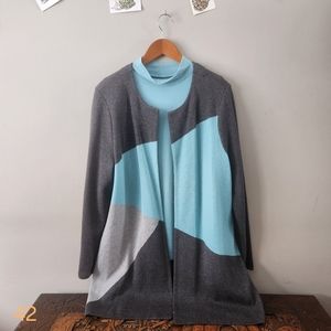 2 piece Blue and Gray Color Block Cardigan Set. XL